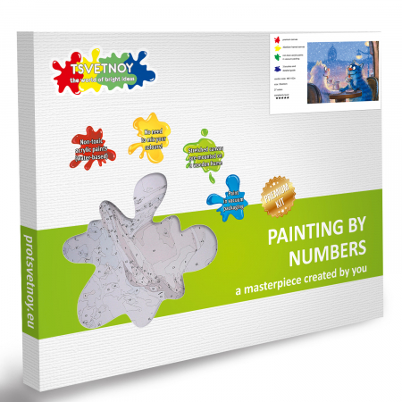 Set pictura pe numere, cu sasiu, Pisici - Rendezvous 30x40 cm [6]