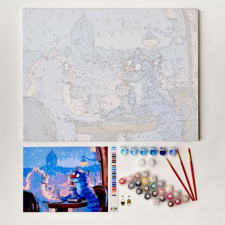 Set pictura pe numere, cu sasiu, Pisici - Rendezvous 30x40 cm [2]