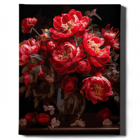 Set pictura pe numere, cu sasiu, Bujori rosii, 40x50 cm [1]
