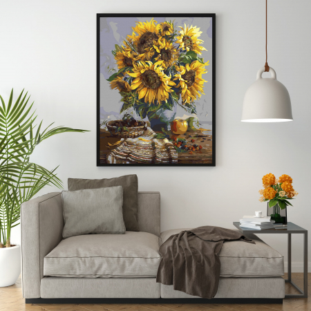 Set pictura pe numere, cu sasiu, Buchet de floarea soarelui, 40x50 cm [3]