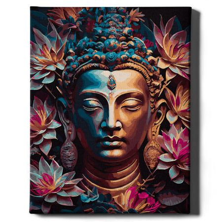 Set pictura pe numere, cu sasiu, Buddha in flori, 40x50 cm [1]