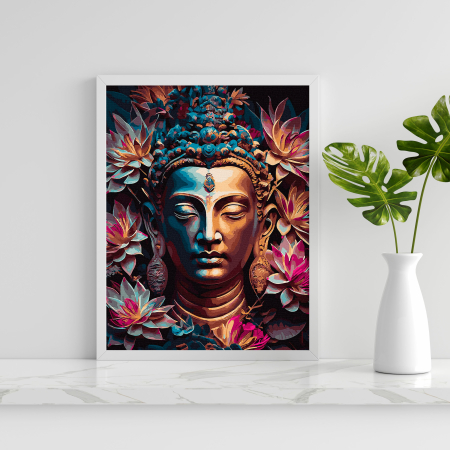 Set pictura pe numere, cu sasiu, Buddha in flori, 40x50 cm [3]