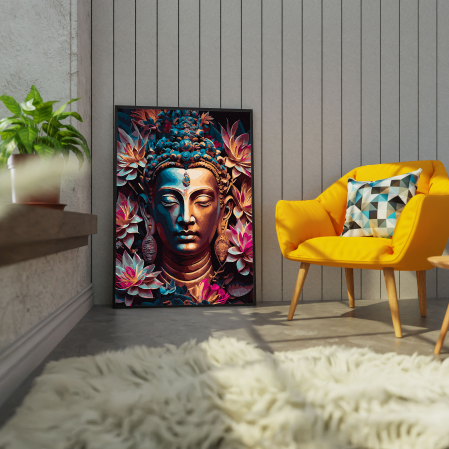 Set pictura pe numere, cu sasiu, Buddha in flori, 40x50 cm [2]