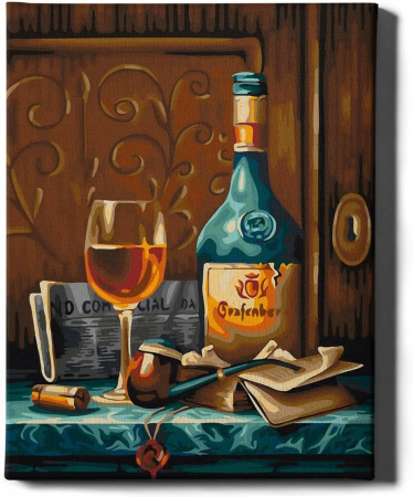 Dimensiune clasica 40x50cm - Set pictura pe numere, cu sasiu, Vin si pipa, 40x50 cm