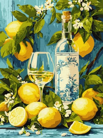 Picturi pe numere - Set pictura pe numere, cu sasiu, Vin alb si lamai, 30x40 cm