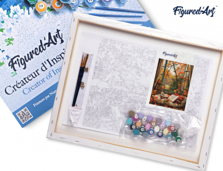 Set pictura pe numere, cu sasiu, Citind toamna, 40x50 cm [3]