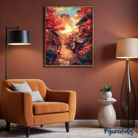 Set pictura pe numere, cu sasiu, Strada toamna in Kyoto, 40x50 cm [1]