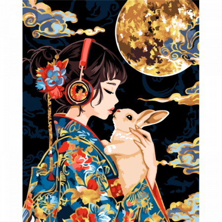 Set pictura pe numere, cu sasiu, Fata cu iepure, 40x50 cm [0]