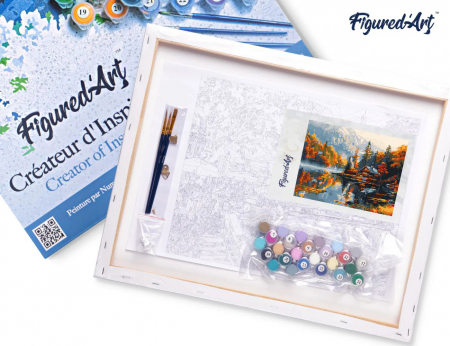 Set pictura pe numere, cu sasiu, Cabana pe lac, toamna, 40x50 cm [4]