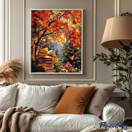 Set pictura pe numere, cu sasiu, Lectura de toamna cu fluturi, 40x50 cm [2]