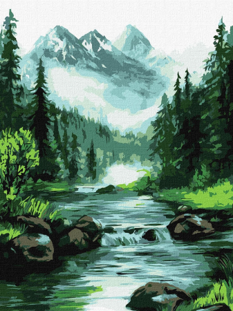 Dimensiuni medii si mici - Set pictura pe numere, cu sasiu, Sursa misterioasa, 30x40 cm