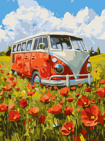 Picturi pe numere dimensiuni mici și medii – ușor de realizat, perfecte pentru orice spațiu - Set pictura pe numere, cu sasiu, Plimbare prin camp rosu, 30x40 cm