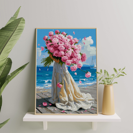 Set pictura pe numere, cu sasiu, Bujori si mare, 40x50 cm [3]