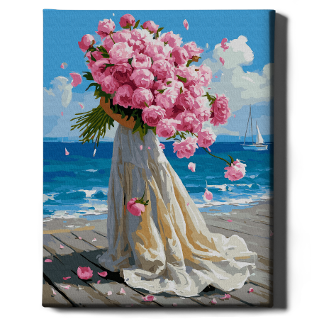 Set pictura pe numere, cu sasiu, Bujori si mare, 40x50 cm [1]