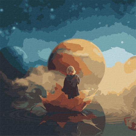 Set pictura pe numere, cu sasiu, Plimbare spatiala - culori metalizate, 50x50 cm [0]