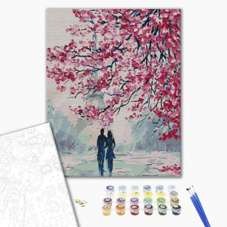 Set pictura pe numere, cu sasiu, Plimbare sub ciresii infloritii, 40x50 cm [1]