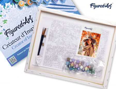 Set pictura pe numere, cu sasiu, Femeie in adierea toamnei, 40x50 cm [4]