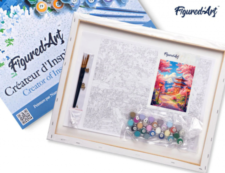 Set pictura pe numere, cu sasiu, Drum de sakura spre pagoda, 40x50 cm [3]