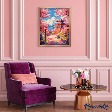 Set pictura pe numere, cu sasiu, Drum de sakura spre pagoda, 40x50 cm [2]