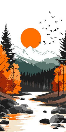 Picturi pe numere - Set pictura pe numere, cu sasiu, Luna plina in mijlocul padurii 40x80 cm