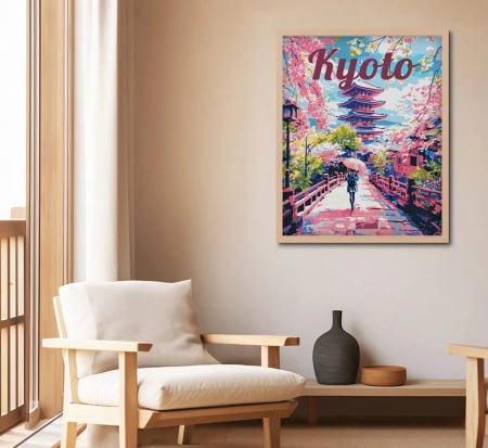 Set pictura pe numere, cu sasiu, Afis Kyoto, 40x50 cm [1]