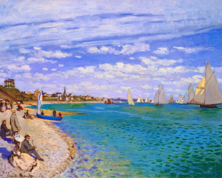 Dimensiune clasica 40x50cm - Set pictura pe numere, cu sasiu, Regata la Sainte-Adresse - Monet, 40x50 cm