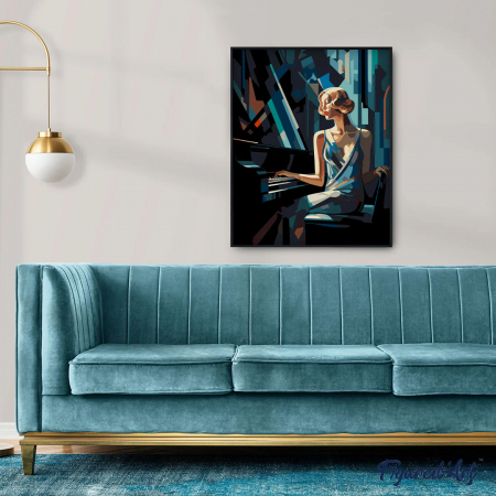 Set pictura pe numere, cu sasiu, Femeie la pian - Art Déco, 40x50 cm [2]