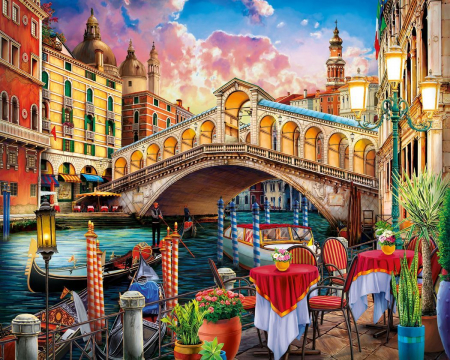 Dimensiune clasica 40x50cm - Set pictura pe numere, cu sasiu, Portul Rialto, 40x50 cm