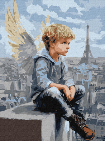 Set pictura pe numere, cu sasiu, Baiatul inger, 30x40 cm