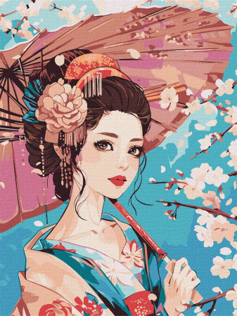 Picturi pe numere dimensiuni mici și medii – ușor de realizat, perfecte pentru orice spațiu - Set pictura pe numere, cu sasiu, Frumusete japoneza, 30x40 cm