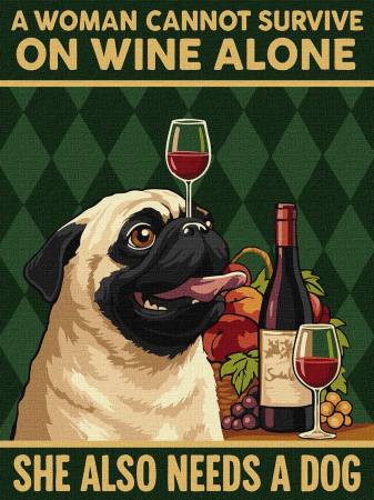 Set pictura pe numere, cu sasiu, Poster - caine & vin, 30x40 cm