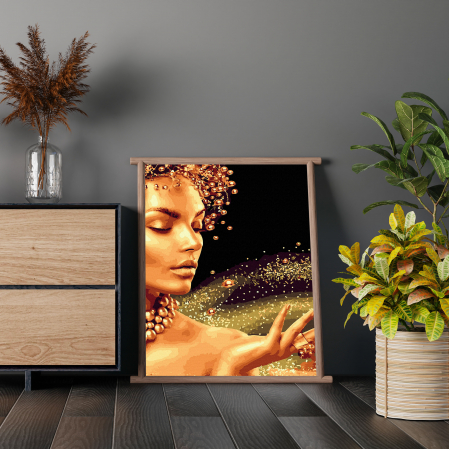 Set pictura pe numere, cu sasiu, Praf de aur - vopsea aurie, 40x50 cm [3]