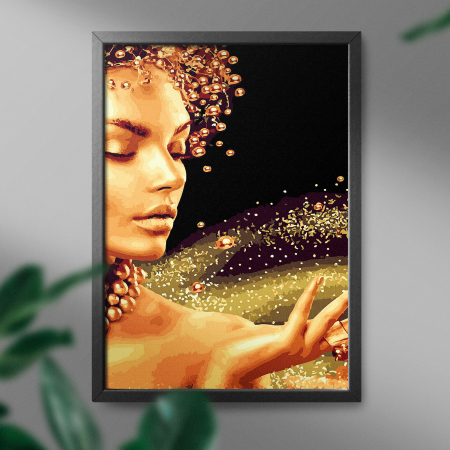 Set pictura pe numere, cu sasiu, Praf de aur - vopsea aurie, 40x50 cm [2]