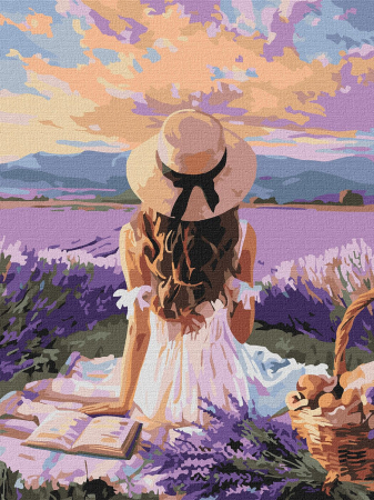Picturi pe numere dimensiuni mici și medii – ușor de realizat, perfecte pentru orice spațiu - Set pictura pe numere, cu sasiu, Pranz in gradina de lavanda, 30x40 cm