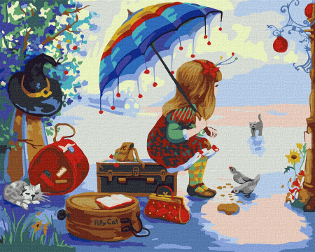 Set pictura pe numere, cu sasiu, Pregatire de calatorie - Katya Dudnik , 40x50 cm [0]