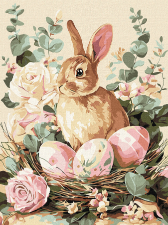 Set pictura pe numere, cu sasiu, Iepuras festiv, 30x40 cm