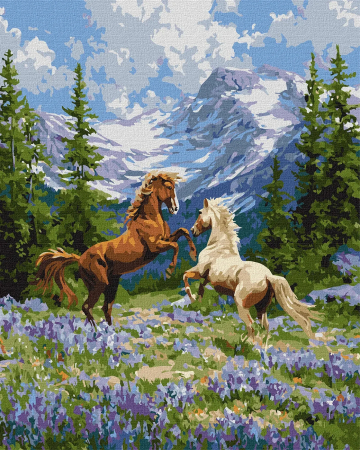 Picturi pe numere - Set pictura pe numere, cu sasiu, Libertate in padure, 40x50 cm