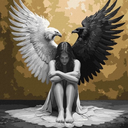 Dimensiuni medii si mici - Set pictura pe numere, cu sasiu, Fatetele sufletului, culori metalizate, 40x40 cm