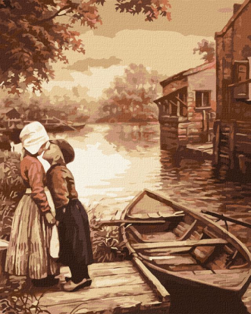 Set pictura pe numere, cu sasiu, Primul sarut - Sergey Lobach, 40x50 cm [0]