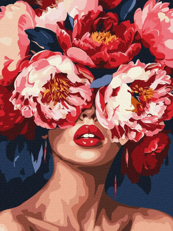 Picturi pe numere - Set pictura pe numere, cu sasiu, Privire printre flori, 40x30 cm