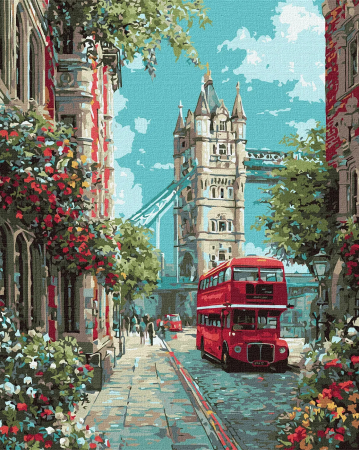Picturi pe numere - Set pictura pe numere, cu sasiu, Londra inflorita, 40x50 cm