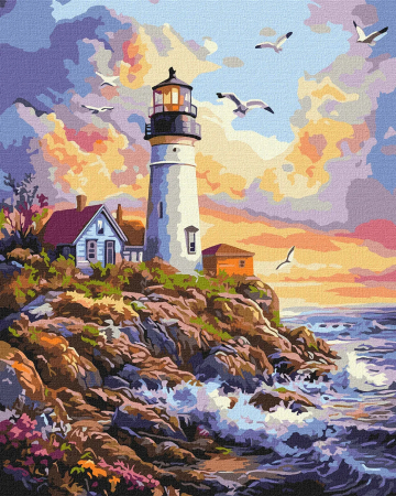 Picturi pe numere - Set pictura pe numere, cu sasiu, Liniste la malul marii, 40x50 cm