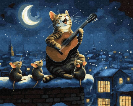 Dimensiune clasica 40x50cm - Set pictura pe numere, cu sasiu, Serenada sub clar de luna, 40x50 cm