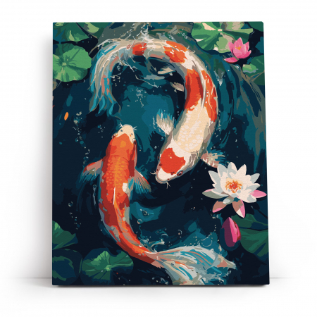 Set pictura pe numere, cu sasiu, Pesti japonezi si lotusi, 40x50 cm [1]