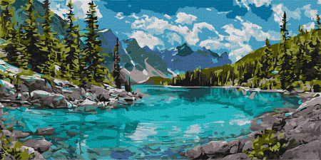 Picturi pe numere triptice și dimensiuni mari – tablouri cu impact vizual - Set pictura pe numere, cu sasiu, Aer alpin, 40x80 cm