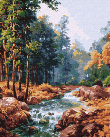 Picturi pe numere - Set pictura pe numere, cu sasiu, Rau carpatin - Sergey Lobach, 40x50 cm