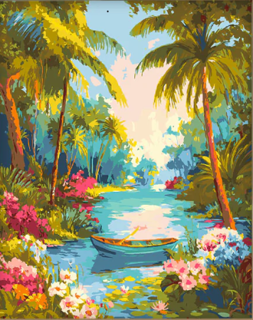 Picturi pe numere 40x50 cm – modele variate pentru toate gusturile - Set pictura pe numere, cu sasiu, Rau paradisiac, 40x50 cm