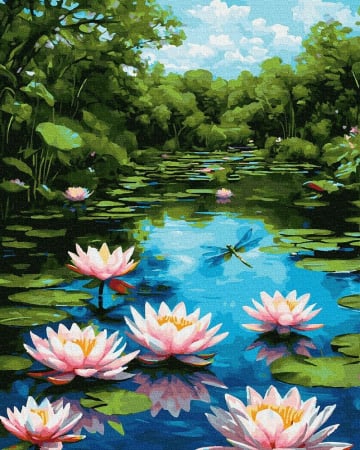 Set pictura pe numere, cu sasiu, Vis de lotus pe apa, 40x50 cm [0]