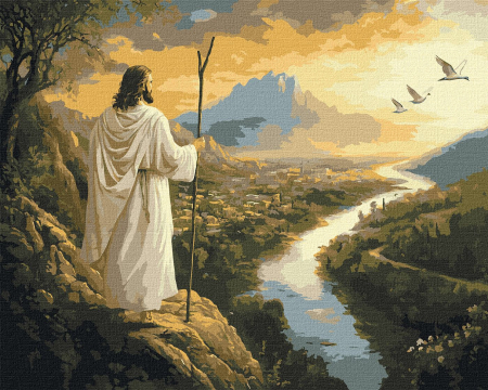 Dimensiune clasica 40x50cm - Set pictura pe numere, cu sasiu, Privirea Mantuitorului, 40x50 cm