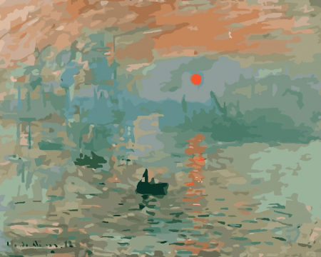 Dimensiune clasica 40x50cm - Set pictura pe numere, cu sasiu, Impresie, rasarit de soare - Monet, 40x50 cm